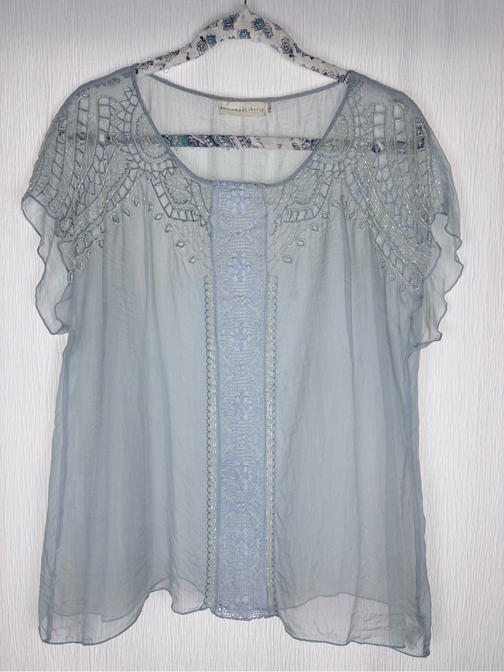 4 Love And Liberty Silk Embroidered, Embellished Sheer Blouse, Size Large